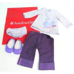 American Girl Doll Real Me Meet Outfit Purple Capris Tunic Shoes Panties Red Bag
